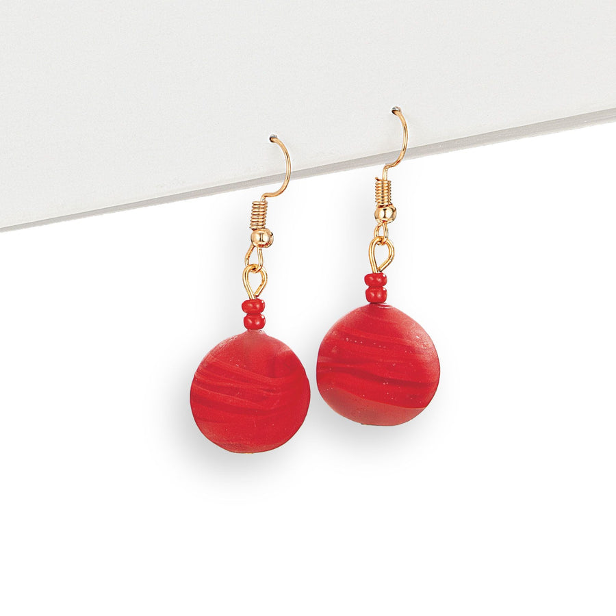 Murano Glass Matte Red Ball Earrings
