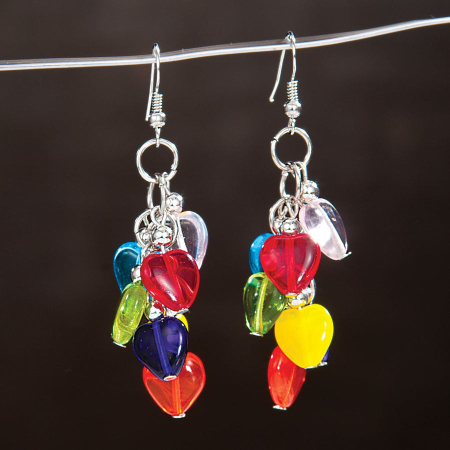 Rainbow Cascade Murano Glass Heart Earrings
