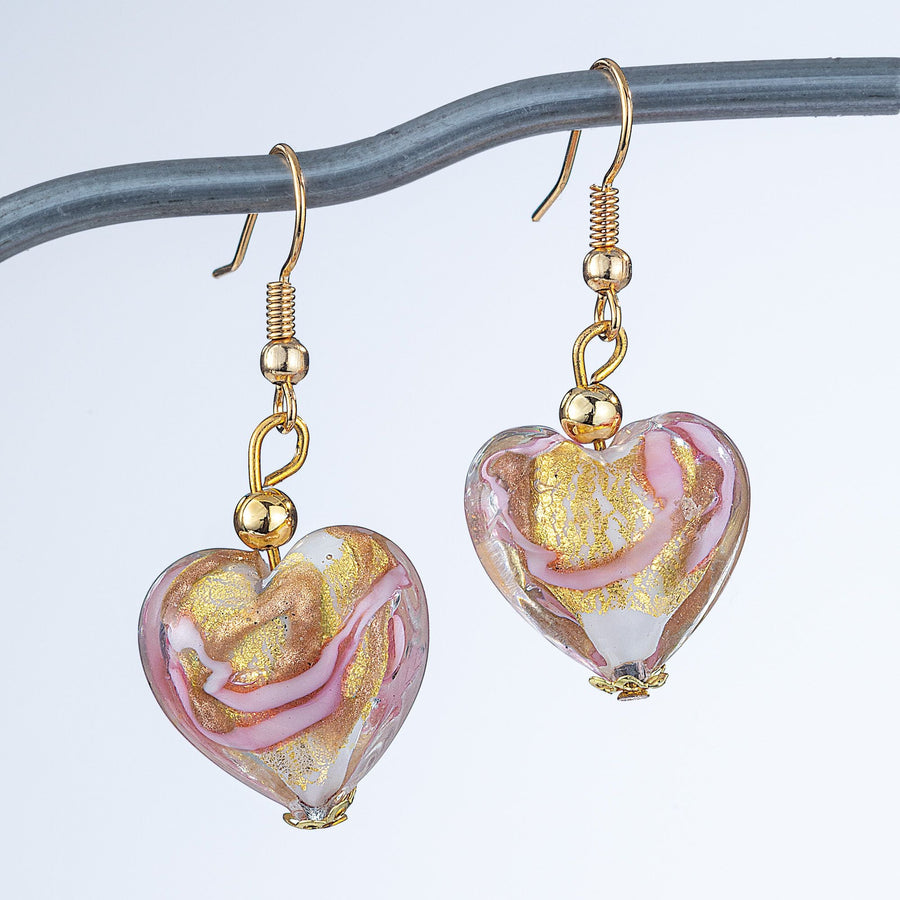 Golden Love Murano Glass Heart Earrings