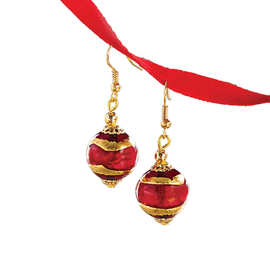 Murano Glass Red & Gold Bauble Earrings