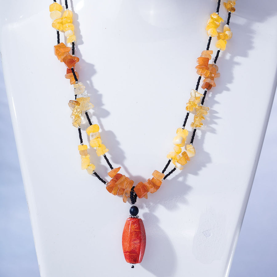 Murano Glass & Coral Agate Necklace