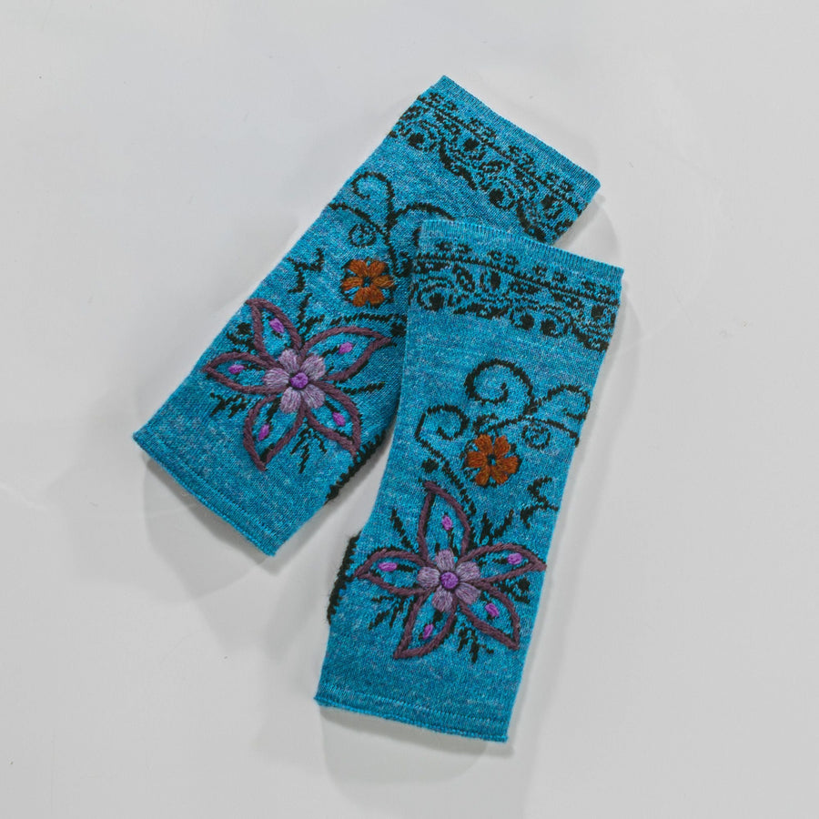 Blue Hand-Embroidered Alpaca Gloves